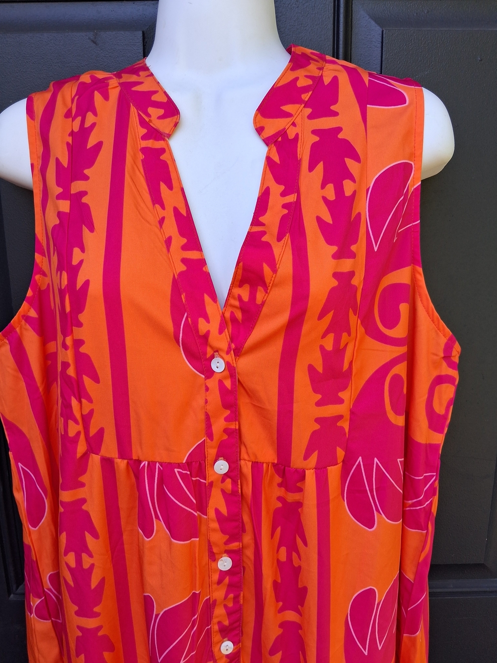 Sleeveless Orange and Pink Button-Front Midi Dress - Picture 2 of 7